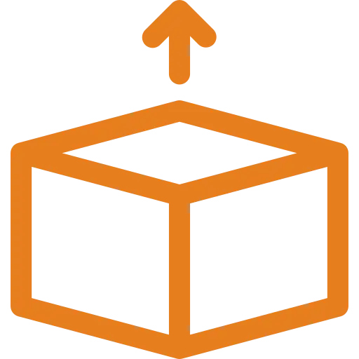 Orange ikon af flyttekasse med pil, der symboliserer flytning og opbevaring.