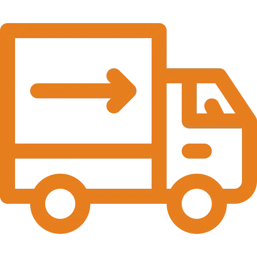 Orangt ikon af en flyttevogn med pil, der symboliserer levering.